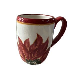 VTG Tabletops Unlimited Celebration Hand Painted Poinsettia Crackle Glazed Mug